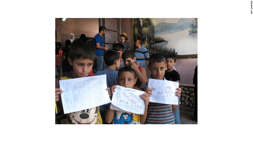 Refugee children taking part in an Art Camping workshop in Aleppo. Touma started in March as a peaceful response to the civil war and to bring culture to refugees who have crowded into city center.