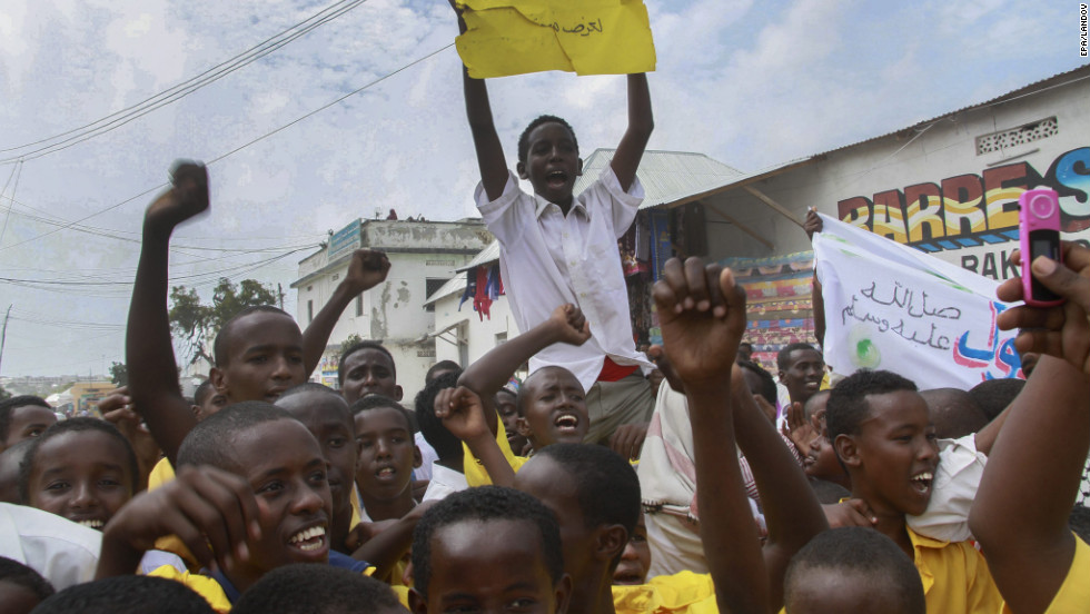 Muslim students protest in Mogadishu, Somalia, on Monday.