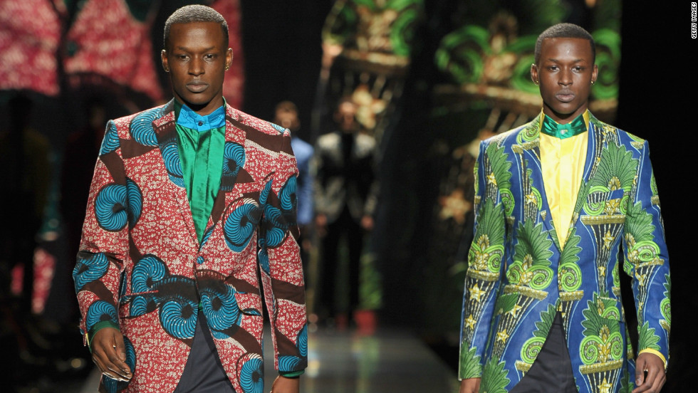 Ozwald Boateng&#39;s collections included &quot;somber black suiting, casual sand and salmon linen shorts and blazers and some riotously colourful shirts and trousers made from Vlisco wax prints,&quot; according to Jennings. 