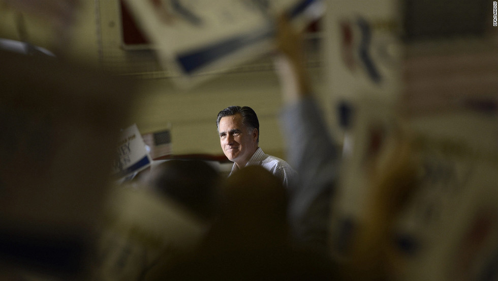 Romney delivers remarks during a campaign rally Wednesday at Westerville South High School in Westerville, Ohio.