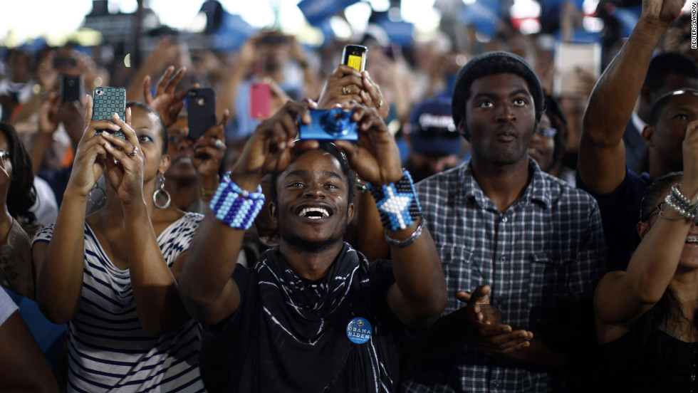 Obama supporters cheer at a campaign rally Thursday in Virginia Beach, Virginia. 