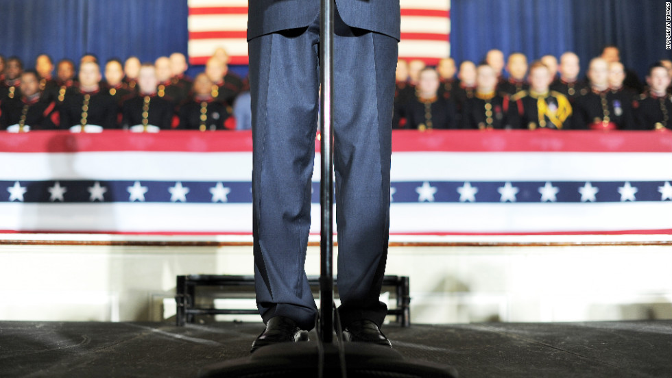 Romney addresses Friday&#39;s rally at the Valley Forge Military Academy and College.