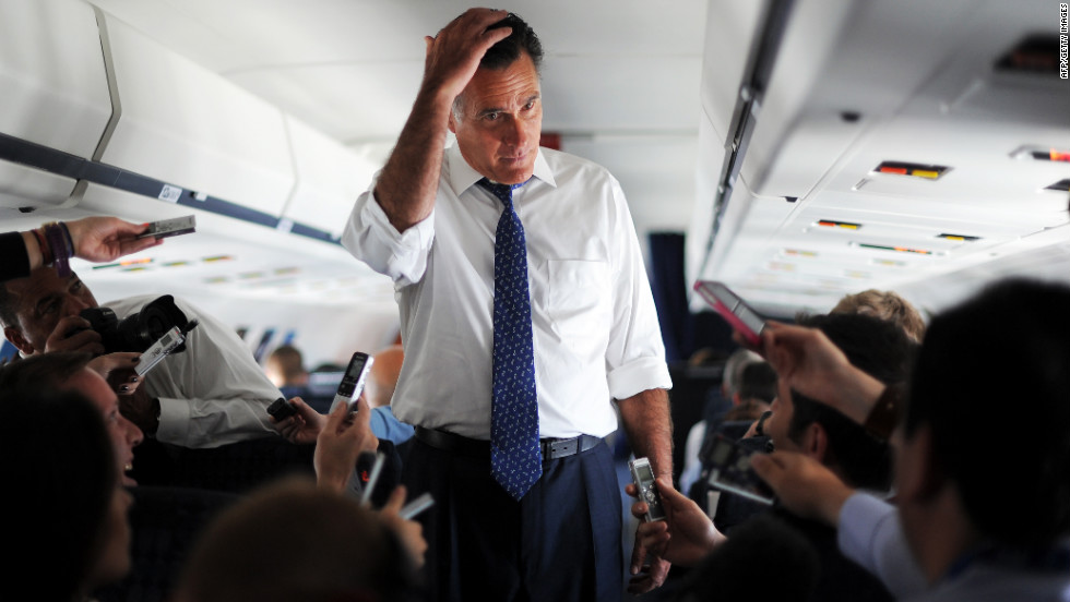 Romney talks to journalists aboard his campaign plane about his phone call with Netanyahu on Friday.