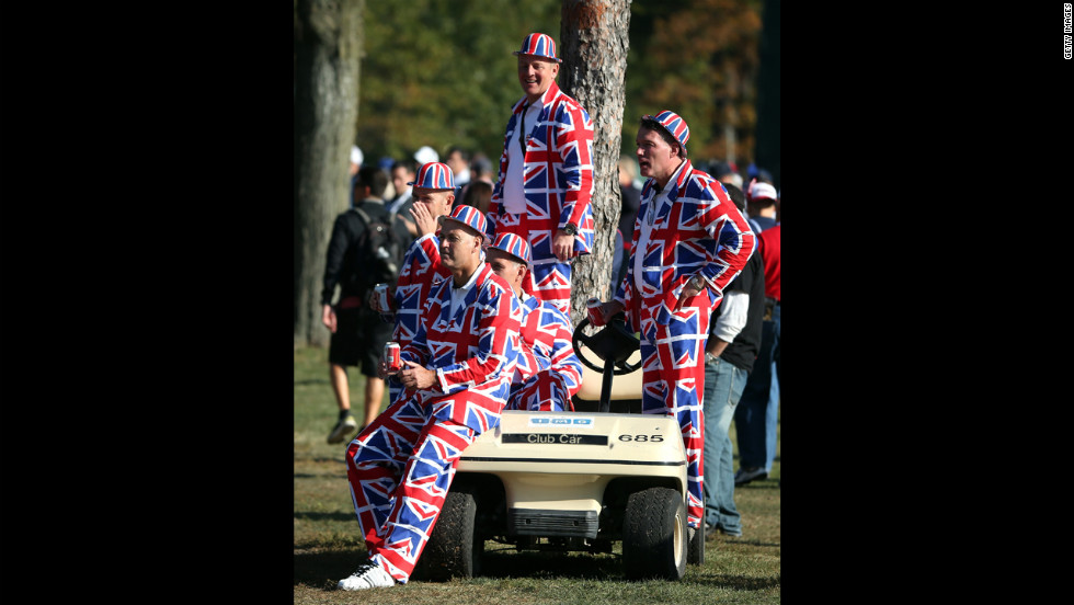 European fans watch the play from a golf cart during day two.