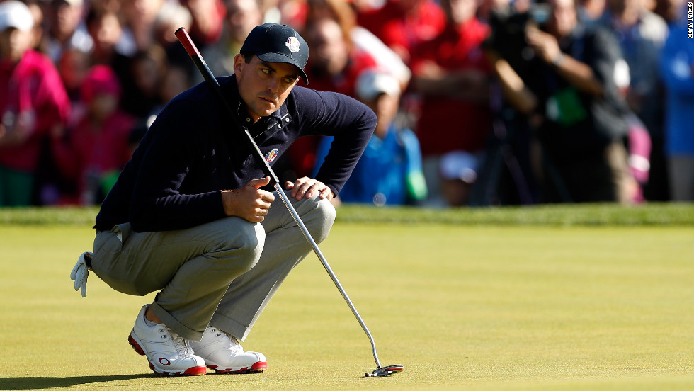 Keegan Bradley of the United States stares down a putt on Saturday.