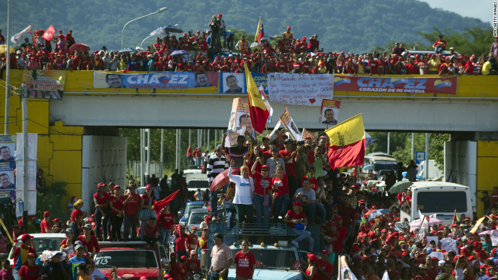 Chavez supporters attend a campaign rally in Boconoito on Monday.