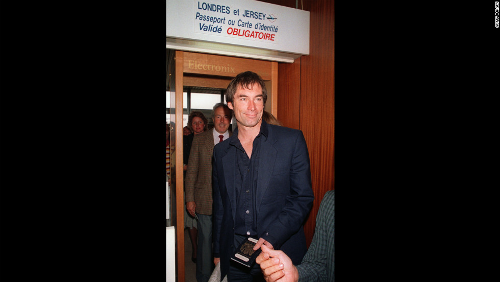 Director Timothy Dalton arrives at the Deauville airport in France to promote &quot;The Living Daylights&quot; in September 1987. 