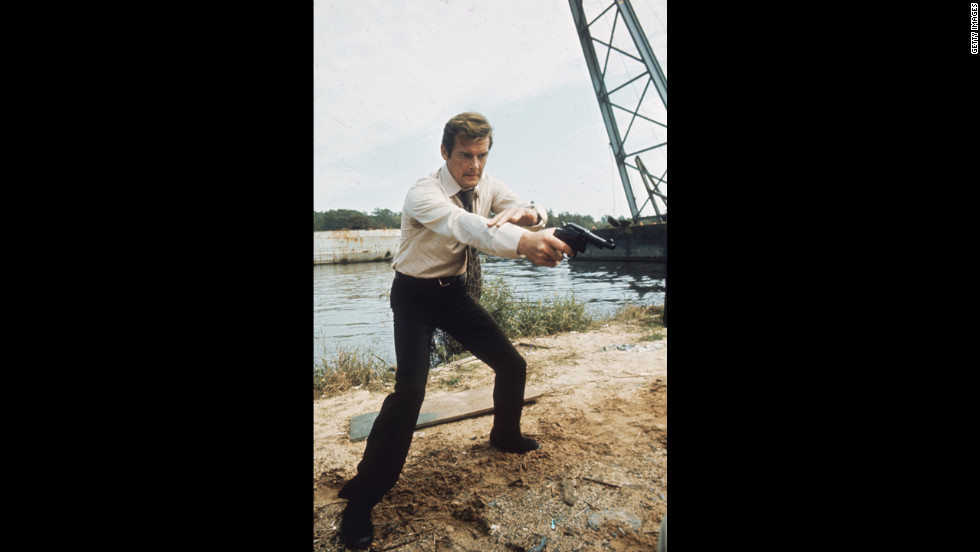 Roger Moore hams it up during the filming of &quot;Live and Let Die,&quot; in 1973.