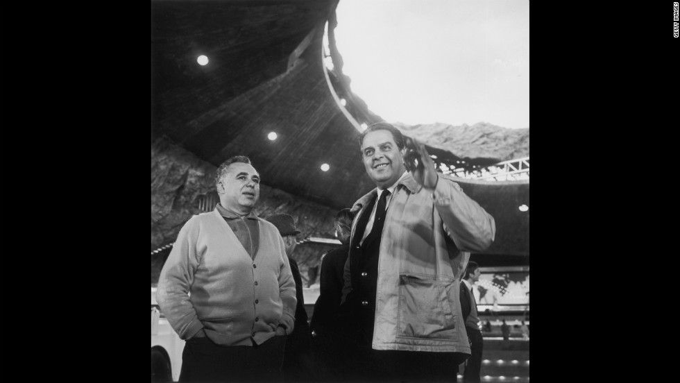 Co-producers Harry Saltzman and Albert &quot;Cubby&quot; Broccoli, right, on the set of  &quot;You Only Live Twice&quot; in October 1966.