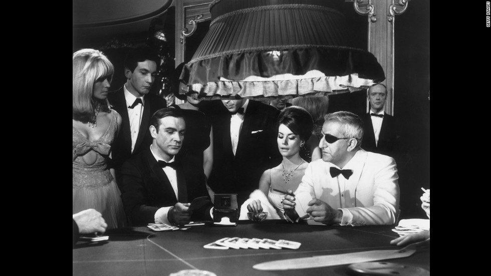 A scene from the James Bond film &quot;Thunderball&quot; with Sean Connery, Claudine Auger, as Domino Derval, and Adolfo Celi playing Emilio Largo. 