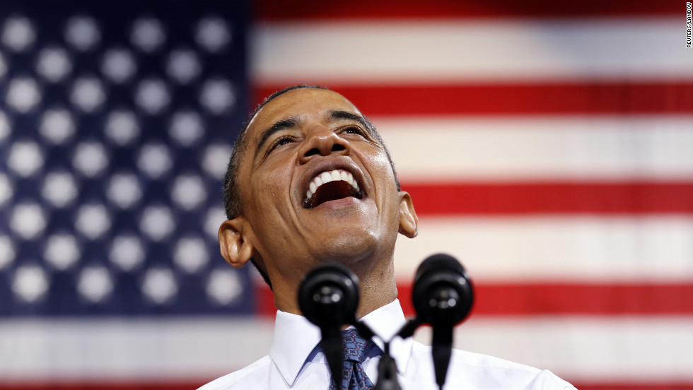 Obama smiles as he speaks during a campaign rally in Fairfax, Virginia on Friday.