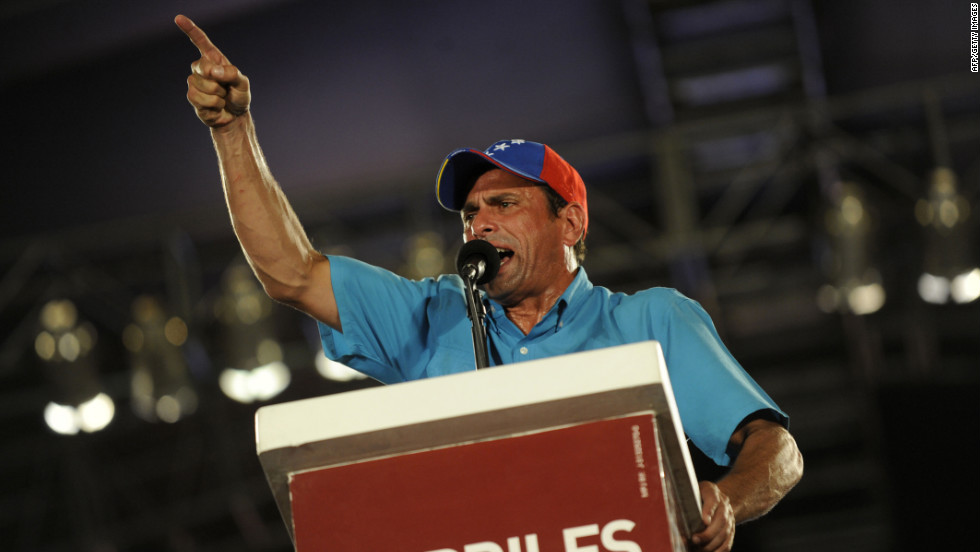 Capriles delivers a speech during a campaign rally Wednesday in Maracaibo.