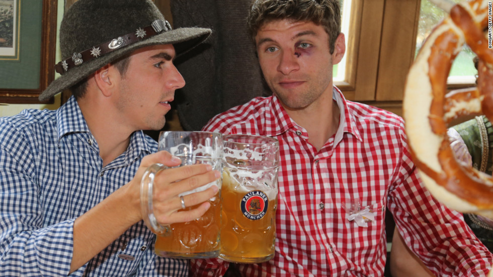 Philipp Lahm, left, of the German football team Bayern Munchen attends the Oktoberfest beer festival with his teammate Thomas Mueller in Munich, Germany, on Sunday, October 7, the last day of the world&#39;s biggest beer festival. &lt;a href=&quot;http://www.cnn.com/SPECIALS/world/photography/index.html&quot;&gt;See more of CNN&#39;s best photography.&lt;/a&gt;