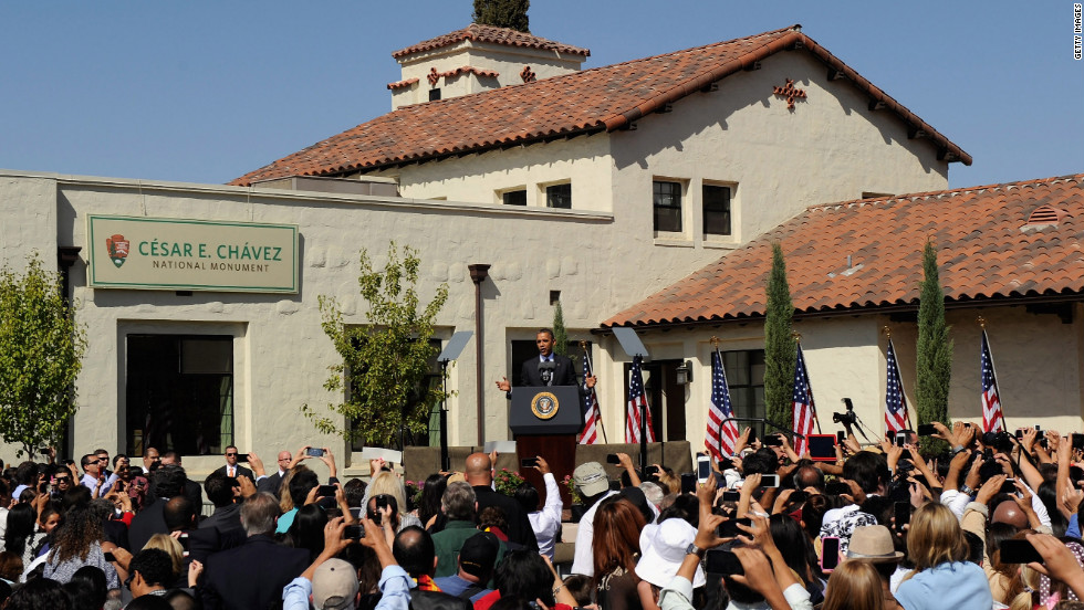 President Barack Obama speaks in 2012 during the announcement of the Cesar E. Chavez National Monument in Keene, California.