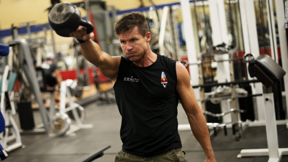 Baumgartner works out during preparations for the flight in Roswell on Sunday, October 7.