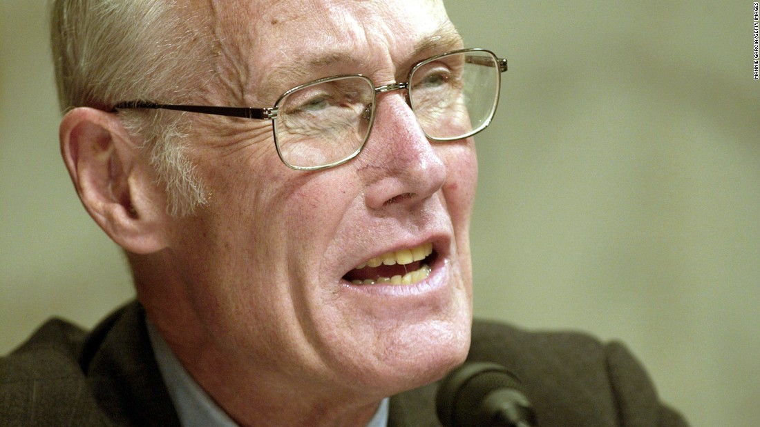 In 2000, Maria Cantwell challenged three-term incumbent Republican Sen. Slade Gorton of Washington and defeated him by 0.1% of all votes cast after a recount. Pictured, Gorton listens at a hearing in 2004.