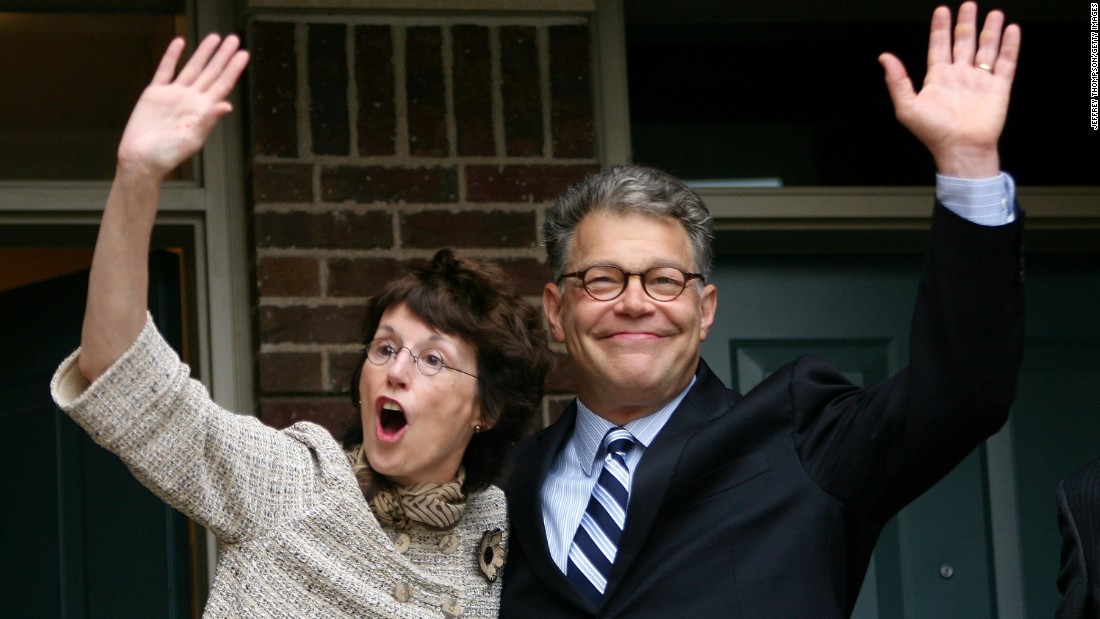 Al Franken took a U.S. Senate seat for Minnesota from incumbent Norm Coleman in 2008 after two recounts. Coleman led Franken by 206 votes on the first count, Franken led by 225 in the mandated recount, and after Coleman contested the recount, Franken led by 312.  Pictured, Franken and his wife, Franny, wave after Coleman conceded the election in June 2009. 