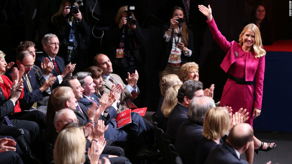 Janna Ryan, wife of Paul Ryan, waves to the crowd.