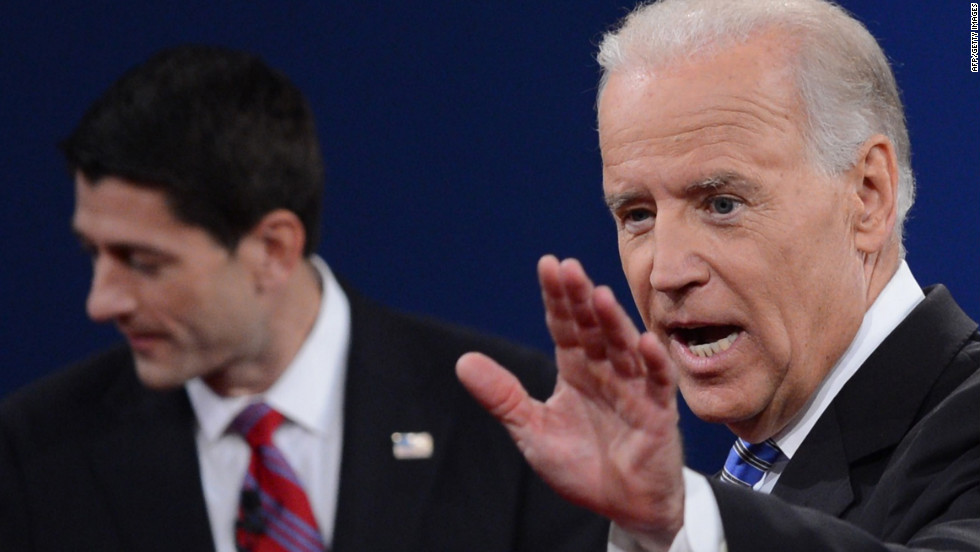 U.S. Vice President Joe Biden, right, and Republican vice presidential candidate Paul Ryan depart the stage following their debate on Thursday, October 11. &lt;a href=&quot;http://www.cnn.com/2012/10/11/politics/gallery/joe-biden-expressions/index.html&quot; target=&quot;_blank&quot;&gt;See the many expressions of Vice President Joe Biden during the debate&lt;/a&gt;.