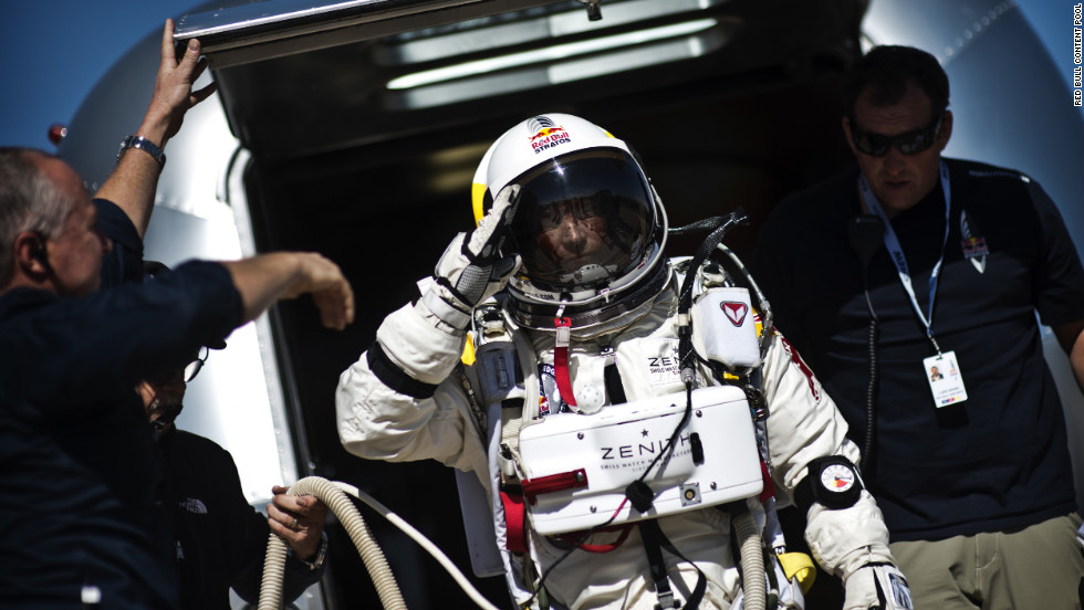 Baumgartner leaves his capsule after the mission was aborted on Tuesday.