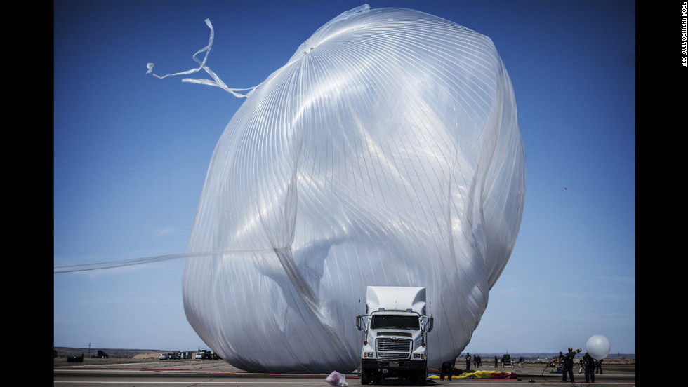 The high-altitude balloon twists in the wind just seconds before the launch was aborted on Tuesday, October 9, due to high winds.