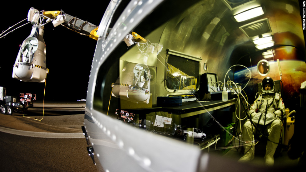 Baumgartner sits in his trailer ahead of Sunday&#39;s flight.