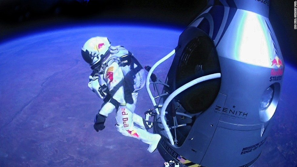 Baumgartner jumps out of the capsule.