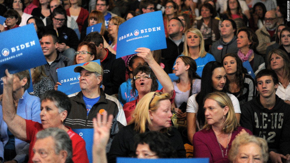 Supporters of President Barack Obama cheer during the campaign rally  at Ohio Wesleyan on Monday.