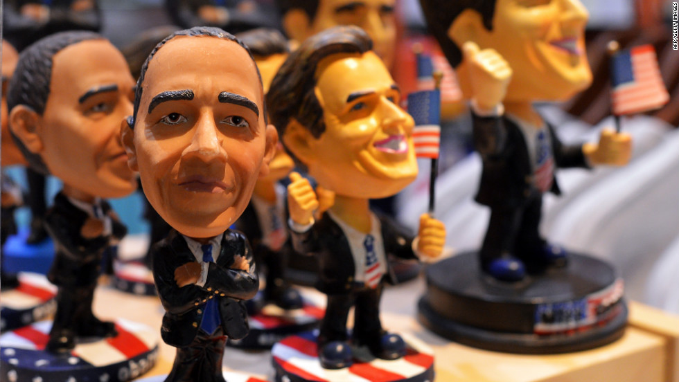 Dolls depicting Obama and Mitt Romney are on display at a gift shop at Baltimore/Washington International Thurgood Marshall Airport in Maryland on Sunday.