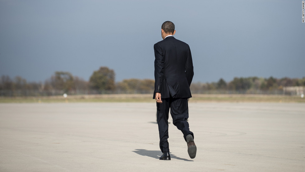 President Barack Obama arrives at Rickenbacker International Airport in Columbus, Ohio, for a campaign rally Wednesday.