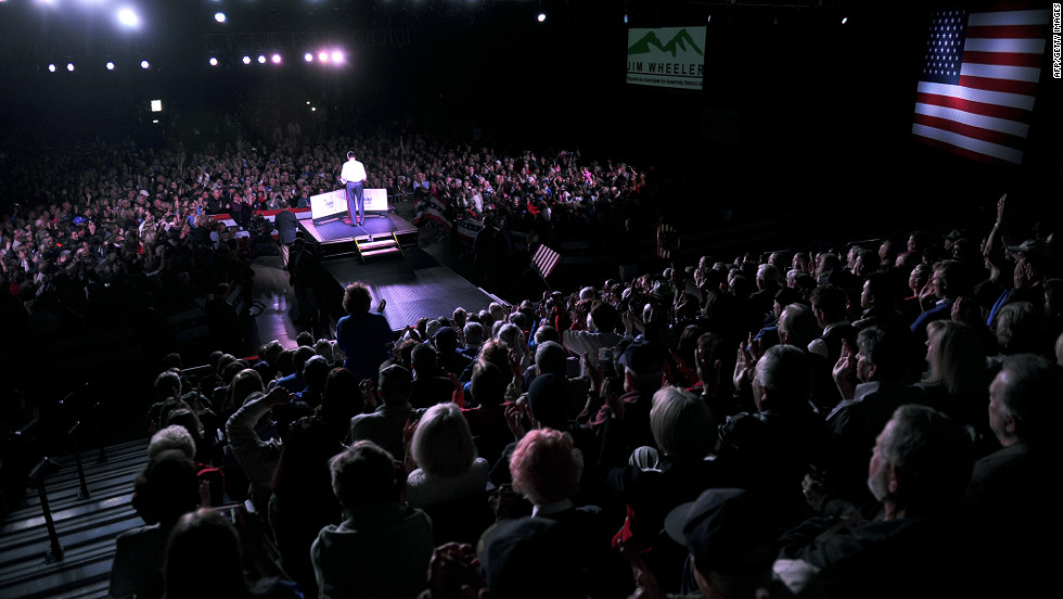 Romney holds a campaign rally at the Reno Event Center in Nevada on Wednesday.