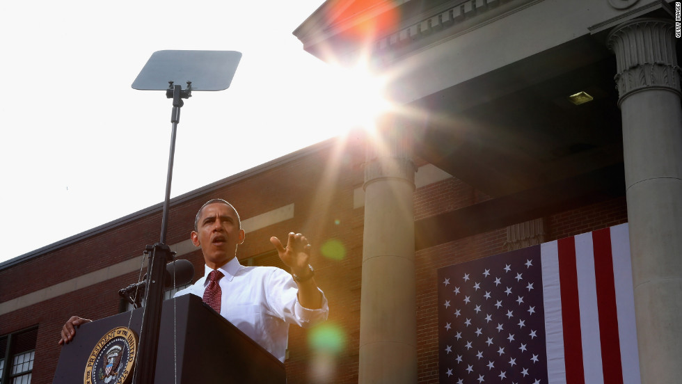 Obama delivers remarks during a campaign rally at Elm Street Middle School in Nashua, New Hampshire on Saturday, October 27. With 10 days to go before the presidential election, Obama and his opponent, former Massachusetts Gov. Mitt Romney, are criss-crossing the country from one swing state to the next in an attempt to sway voters.