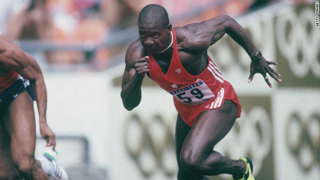 Canadian sprinter Ben Johnson sets a world record in the 100 metres final at the 1988 Summer Olympics in Seoul, 24th September 1988. (Photo by Tony Duffy/Getty Images)