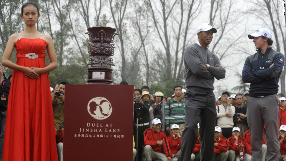McIlroy awaits his trophy on a day that coincided with the launch of the multi-million-dollar &quot;Golf Villas&quot; to be built around the Jinsha Lake course. 