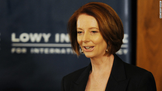 Australian Prime Minister Julia Gillard arrives to speak at the Lowy Institute on October 28.