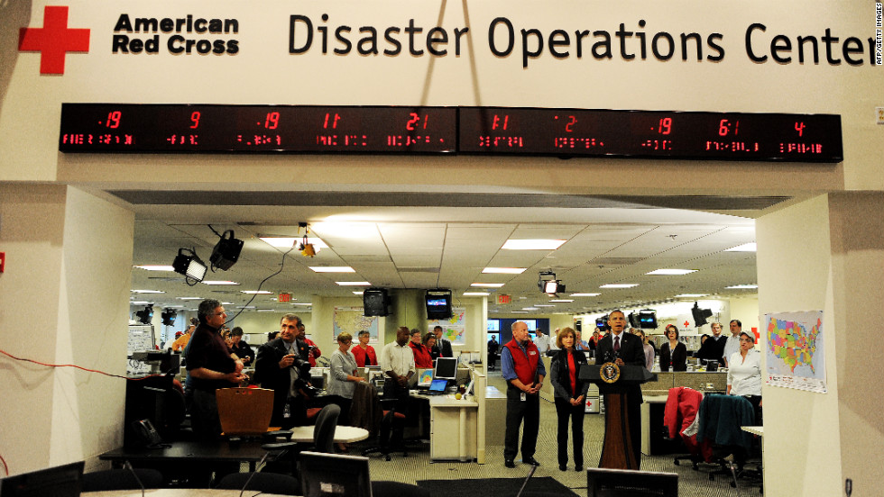 President Barack Obama outlines the federal government&#39;s response to Superstorm Sandy at the Red Cross headquarters in Washington.