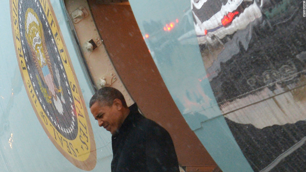 Obama steps off Air Force One on Monday upon arrival at Andrews Air Force Base in Maryland.