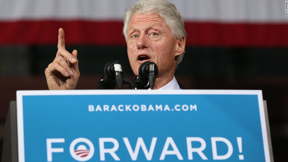 Former President Bill Clinton speaks during a campaign rally with Vice President Joe Biden on Monday in Youngstown, Ohio. Obama had planned to attend the event but canceled to monitor Hurricane Sandy.