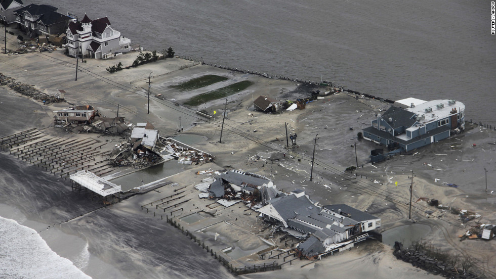 Aerial images from the U.S. Coast Guard show the coastline in Brigantine, New Jersey, on Tuesday. Sandy struck land near Atlantic City, New Jersey, around high tide Monday night. 