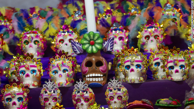 Traditional sugar calaveritas, or little skulls, are displayed in Mexico City on October 31 ahead of the Day of the Dead. 