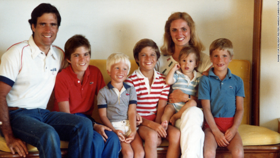 Republican presidential candidate Mitt Romney with his wife, Ann, and their sons, left to right, Tagg, Ben, Matt, Craig and Josh, in an undated photo.