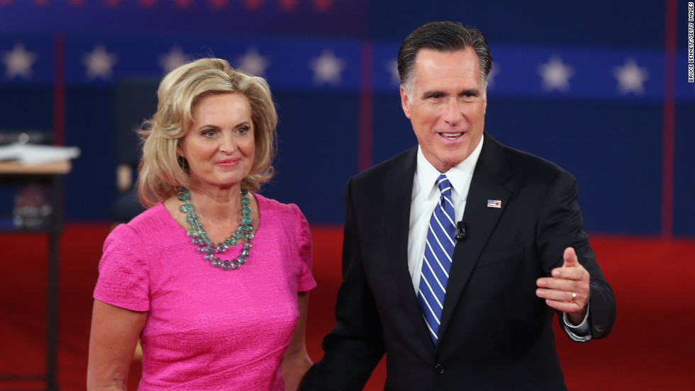 Mitt and Ann Romney after a town hall-style presidential debate in 2012.