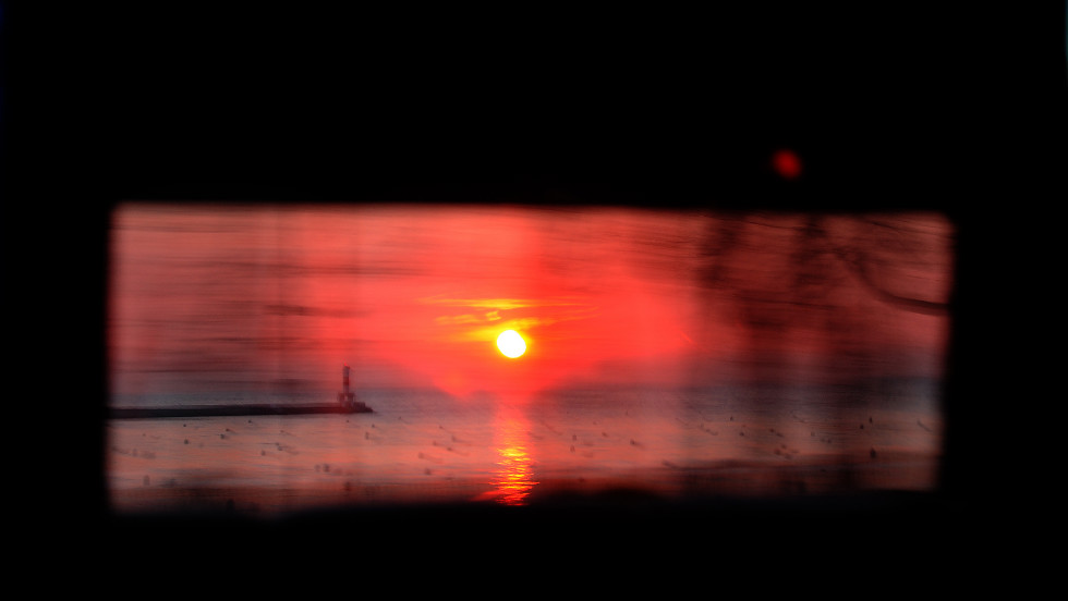 The sunrise was visible through a bus window on Election Day in Chicago. 