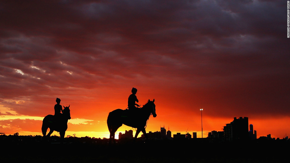 Track riders head out for a trackwork session ahead of the big day,on November 5, Melbourne, Australia.