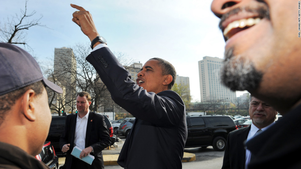 President Obama greeted supporters outside a campaign office in Chicago.