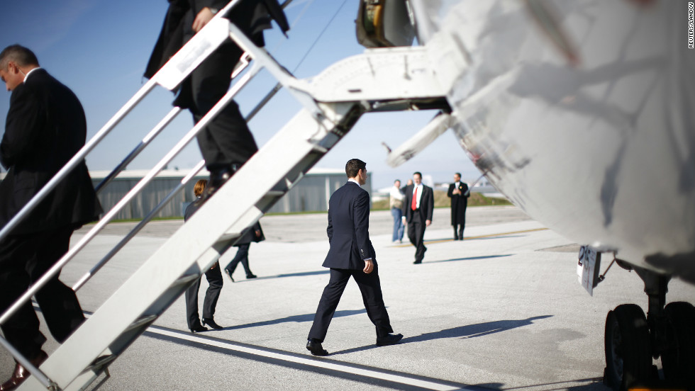 Republican vice presidential candidate Paul Ryan left a campaign plane in Cleveland, Ohio.