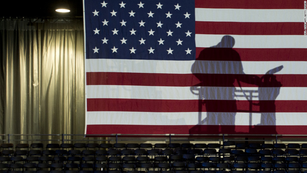 Workers prepared for President Barack Obama&#39;s election night rally at McCormick Place in Chicago, Illinois.