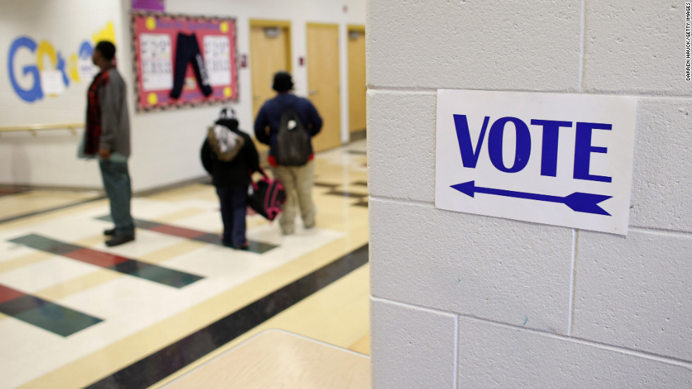 A sign directed voters to the gymnasium at Dr. Martin Luther King, Jr. School in Milwaukee, Wisconsin.