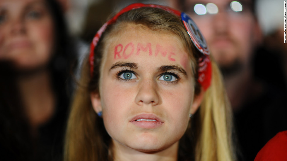 A Romney fan shows her support at Monday&#39;s rally in Columbus.