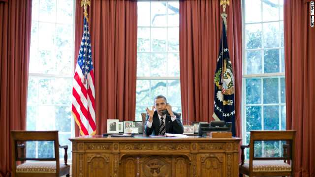 In this handout from the White House, U.S. President Barack Obama talks on the phone with Israeli Prime Minister Benjamin Netanyahu from the Oval Office September 28, 2012.